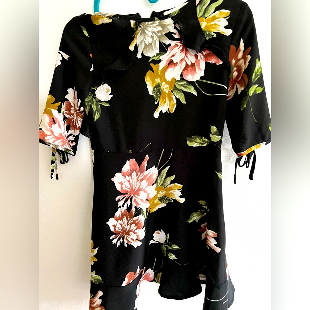 Black floral dress with ruffles
